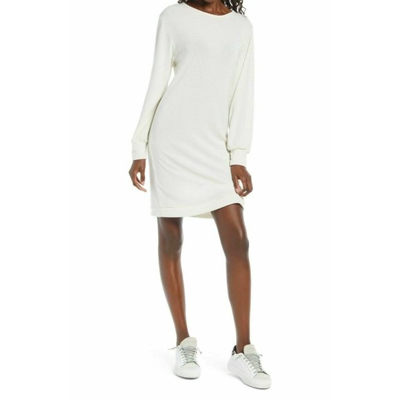 Fraiche Dresses & Skirts - Fraiche By J Long Sleeve Knit Sweater Dress Soft Comfy Size Large Ivory NEW $93